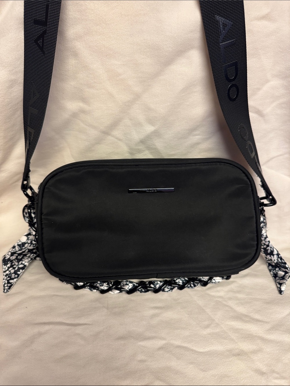 Aldo Black Crossbody Camera Bag with Logo Strap